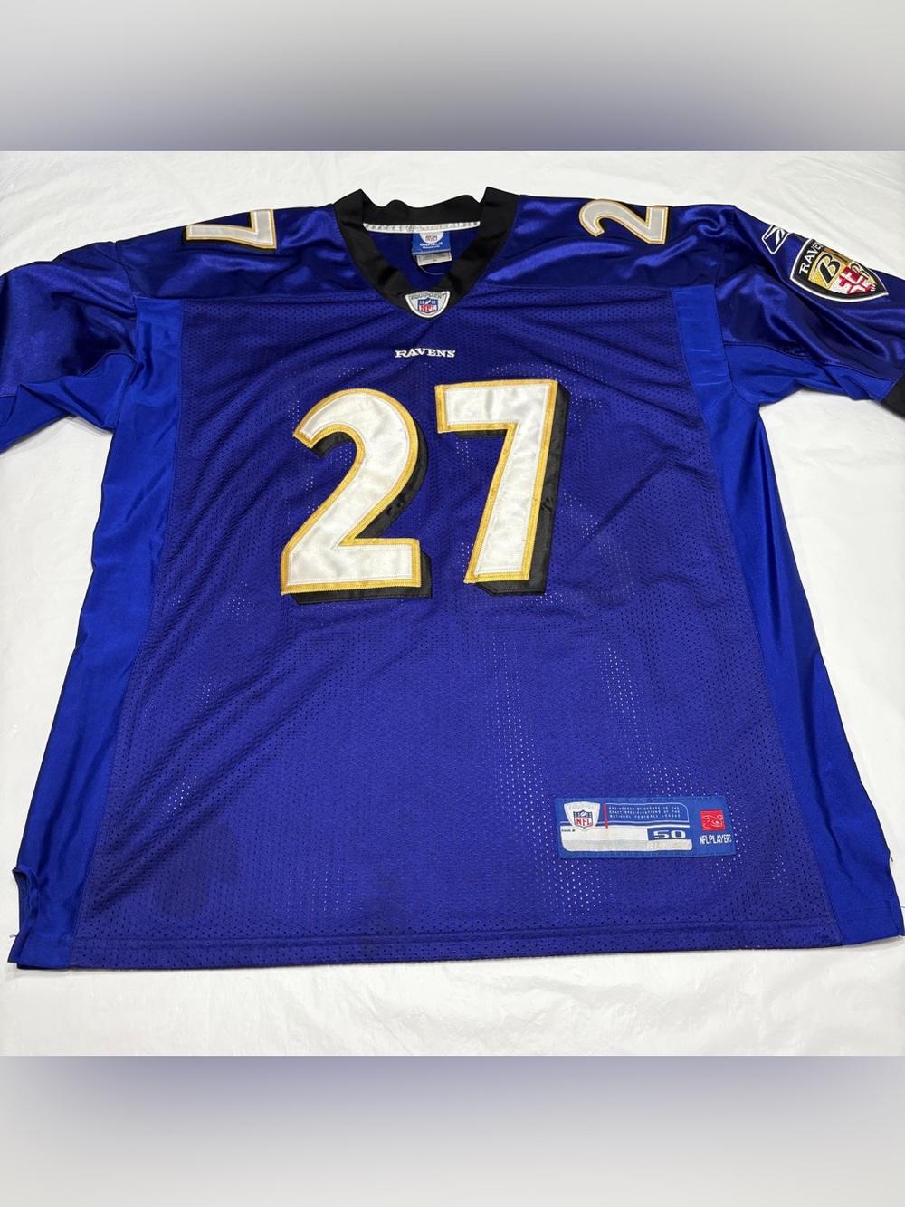 Ray Rice #27 Reebok Jersey Baltimore Ravens Purple Men’s 50 XL Stained